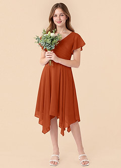 Azazie Janeaurelia Junior Burnt Orange A-Line Pleated Chiffon Dress image3