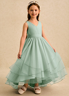 Azazie Seraphina Flower Girl Dresses Agave A-Line Pleated Tulle Dress image3