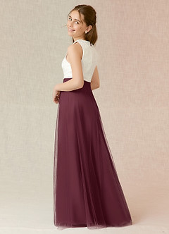 Azazie Albertine Junior Cabernet A-Line Lace Chiffon Dress image2