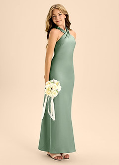 Azazie Doretta Junior Matcha A-Line Pleated Stretch Satin Dress image7