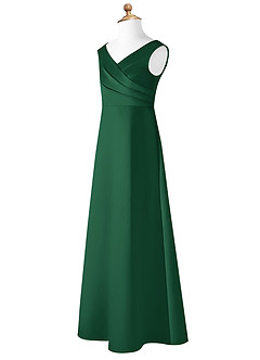 Azazie Sadia Vestido de Verde Oscuro de Satin Mate de Acampanado con Plisado image8