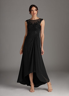 Azazie Endora Black A-Line Scoop Lace Chiffon Dress Ready to Ship