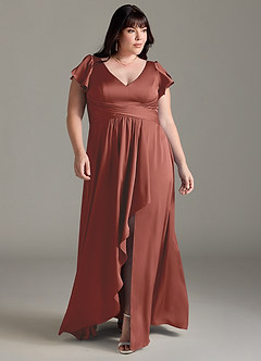Azazie Omari Bridesmaid Dresses Auburn A-Line Stretch Satin Dress image7