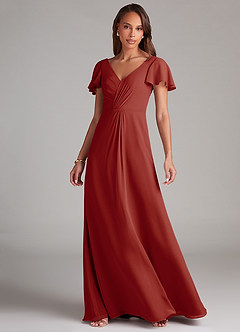 Azazie Soren Bridesmaid Dresses Terracotta A-Line Ruched Chiffon Dress image3