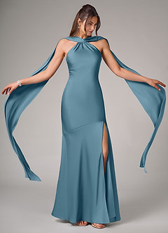 Azazie Kinsley Bridesmaid Dresses Bermuda Mermaid Side Slit Stretch Satin Dress image2
