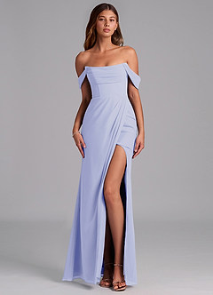 Azazie Johana 신부 들러리 드레스 인어 오프 더 숄더 쉬폰 바닥 길이 드레스 image1