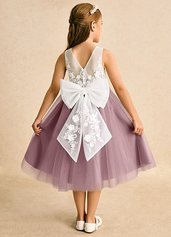 Azazie Lina Flower Girl Dresses Ivory Dusty Rose Ball-Gown Lace Dress image1
