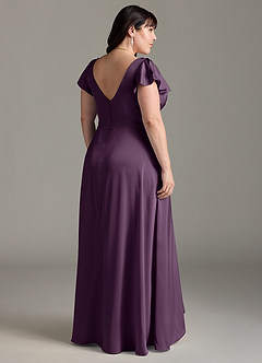 Azazie Omari Robes de demoiselle d'honneur Robe Trapèze en Satin extensible Prune image8
