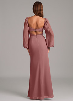 Azazie Brixley 신부 들러리 드레스 인어 긴팔 쉬폰 바닥 길이 드레스 image2