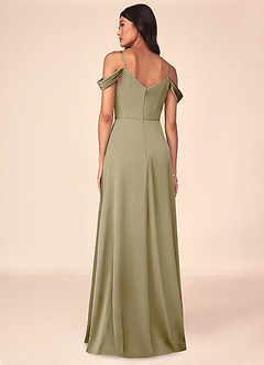 Azazie Ocean Bridesmaid Dresses Moss Green A-Line V-Neck Pleated Stretch Satin Dress image2
