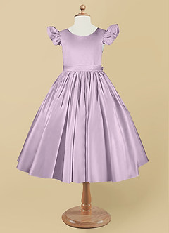 Azazie Violeta vestidos de niña de las flores Vestido de Lila Esmerilada de Satin Mate de Princesa con Lazo image7