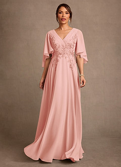 Azazie Tilda Kleider für die Brautmutter A-Linie Spitze Chiffon Kleid Rosettenrosa image1