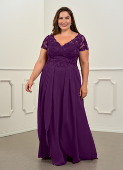Azazie Dunja Mother of the Bride Dresses Grape A-Line V-Neck Lace Chiffon Dress image7
