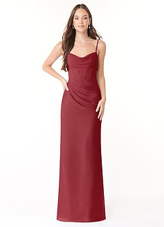 Azazie Mai Bridesmaid Dresses Pomegranate Sheath Pleated Chiffon Dress image1