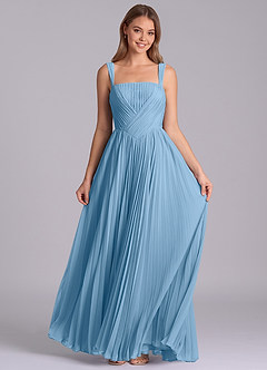 Azazie Mina Final Sale Steel Blue A-Line Pleated Chiffon Dress image4