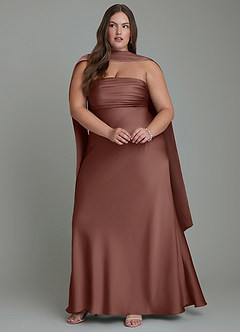 Azazie Saylor Vestidos de damas de honor Vestido Expresado de Satén Elástico de Corte Sirena con Palabra de honor image15