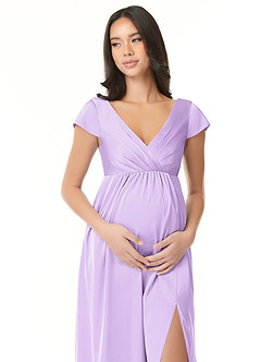 Azazie Allessia Maternity Bridesmaid Dresses A-Line Pleated Stretch Satin Floor-Length Dress image5