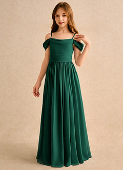 Azazie Shia Girls Formal Flower Girl Dresses Emerald A-Line Off the Shoulder Chiffon Dress image3