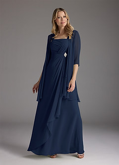 Azazie Weisz Dark Navy A-Line Square Neckline Pleated Chiffon