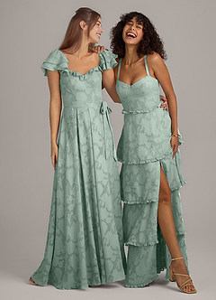 Azazie Aricella Bridesmaid Dresses Agave A-Line Corset Floral Burnout Dress image2