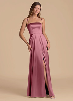 Azazie Wren 신부 들러리 드레스 A라인 스트랩리스 메탈릭 새틴 바닥 길이 드레스 image5