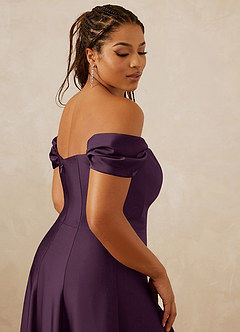 Christian Siriano Bridal for Azazie 1002 Bridesmaid Dresses Plum A-Line Off the Shoulder Stretch Satin Convertible Dress image10