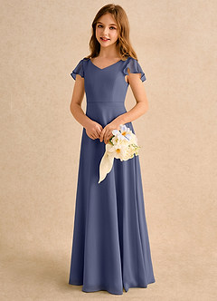 Azazie Nari Girls Formal Blumenmädchenkleider A-Linie mit ärmel Chiffon Kleid Sturm image3