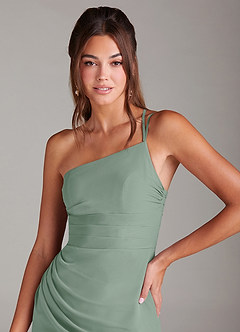 Azazie Eren Robes de demoiselle d'honneur Robe Sirène en Mousseline de soie Une épaule Sauge D'argent image6