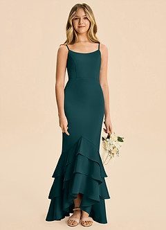 Azazie Fay Junior Pine Mermaid Ruched Stretch Satin Dress image2