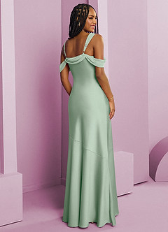 Barbie ♥ Azazie Jurken voor bruidsmeisjes Jurk van Stretch Satijn met Kolom Geplooid Agave image2