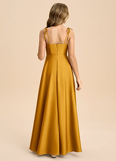 Azazie Popsy Junior Butterscotch A-Line Bow Stretch Satin Dress image2