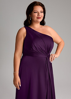Azazie Brooke Bridesmaid Dresses Grape A-Line One Shoulder Stretch Satin Dress image13