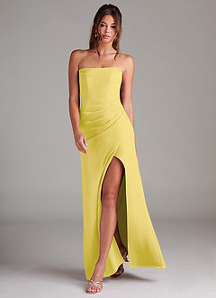 Azazie Leonis Vestidos de damas de honor Vestido de Canario de Gasa de Corte Recto Convertible con Sin tirantes image7