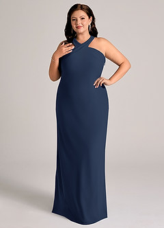Azazie Doretta Bridesmaid Dresses Dark Navy Mermaid Pleated Chiffon Dress image9