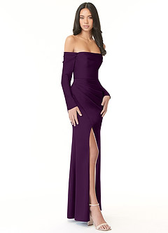 Azazie Hallie Robes de demoiselle d'honneur Robe Fourreau Convertible en Satin extensible Schulterfreies Langarmshirt Grain De Raisin image5