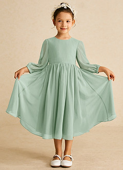Azazie Lolo Flower Girl Dresses Agave A-Line with Sleeves Chiffon Dress image3