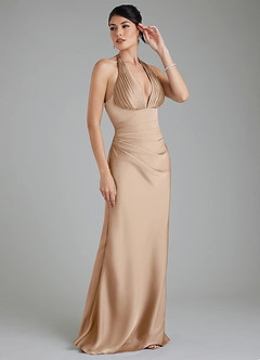 Azazie Torrance Bridesmaid Dresses Taupe Mermaid Corset Stretch Satin Dress image6