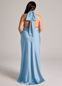 Azazie Velli Suknie dla druhen Syrena Wysoka Kołnierz Satyna elastyczna Do ziemi Sukienka image8