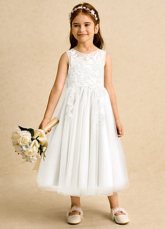 Azazie Sundae Abiti da Ragazza di Fiori Abito Principessa in Pizzo Avorio image3