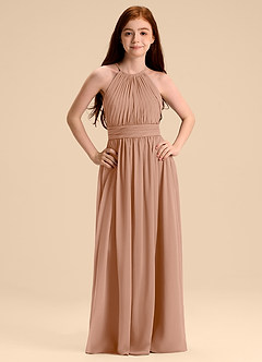 Azazie Malone Junior Robe Trapèze en Mousseline de soie Plissée Champagne Rosé image7