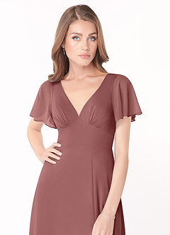 Azazie Kimber Bridesmaid Dresses Desert Rose A-Line Flounce Sleeve Chiffon Dress image5