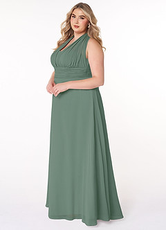 Azazie Fifi Bridesmaid Dresses Eucalyptus A-Line Strapless Chiffon Convertible Dress image15
