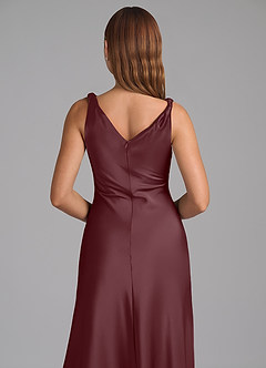 Azazie Nerine Bridesmaid Dresses Sangria A-Line Pleated Stretch Satin Dress image2