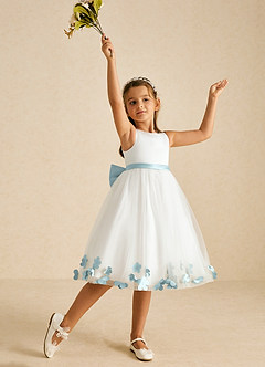 Azazie Dot Flower Girl Dresses Ivory Mist A-Line Bow Tulle Dress image6