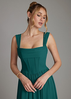 Azazie Caterina Bridesmaid Dresses Peacock A-Line Corset Chiffon Dress image3