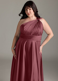Azazie Charlize Bridesmaid Dresses Desert Rose A-Line One Shoulder Stretch Satin Dress image14