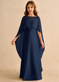 Azazie Fishie Girls Formal Flower Girl Dresses Dark Navy A-Line Matte Satin Dress image5