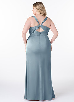 Azazie Mero Brudtärnklänningar Klänning av Tubklänning i Stretch Satin Plisserad Dammblå image7