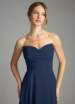 Azazie Ayla Abiti da Damigella Abito A-Line in Chiffon Scollo a Cuore Marino Scuro image4