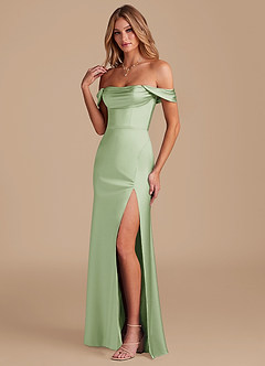 Azazie Saige Bridesmaid Dresses Dusty Sage A-Line Off the Shoulder Metallic Satin Convertible Dress image6